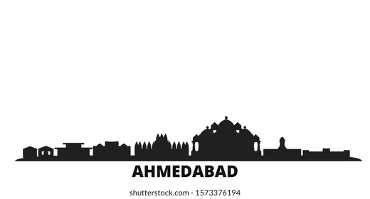 India, Ahmedabad City Skyline Isolated Vector Illustration. India, Ahmedabad Travel Black Cityscape