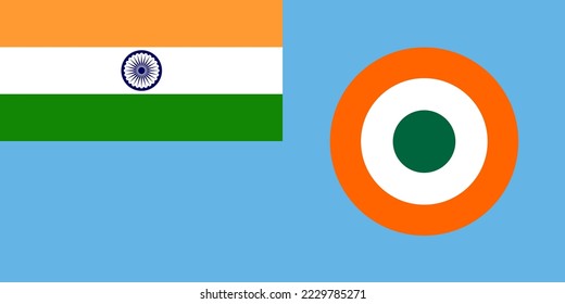 India Air force flag vector illustration isolated. Proud military symbol of India Aviation. Emblem national coat of arms of soldier troops. Patriotic air plane emblem.