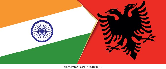 Banderas de India y Albania, dos banderas vectoriales símbolo de relación o confrontación.
