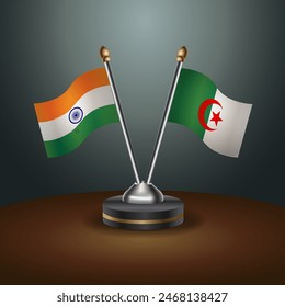 India and Algeria table flags relation with gradient backgrund. Vector Illustration