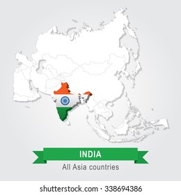 India. All the countries of Asia. Flag version.