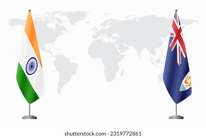 India and Anguilla flags for official meeting against background of world map.