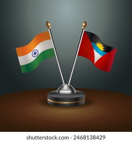 India and Antigua and Barbuda table flags relation with gradient backgrund. Vector Illustration