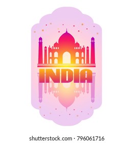India. Architecture landmark of Agra. Taj Mahal Card on white background. Vector illustration. Vector de stock