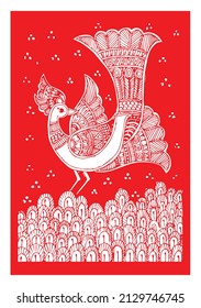 India art, Beautiful peacock wall painting. Warli painting