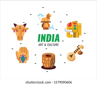 India  Art and Culture elements. Flat design elements. vector illustration