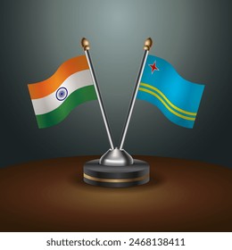 India and Aruba table flags relation with gradient backgrund. Vector Illustration