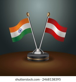 India and Austria table flags relation with gradient backgrund. Vector Illustration
