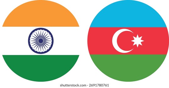 Vector circular de la bandera de la India y de Azerbaiyán con fondo transparente 