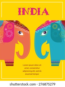 India - background with patterned colorful elephants