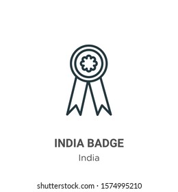 India badge outline vector icon. Thin line black india badge icon, flat vector simple element illustration from editable india concept isolated on white background