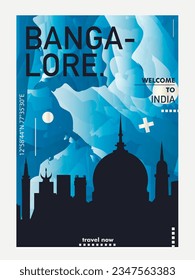 India Bangalore city poster with abstract shapes of skyline, cityscape, landmarks and attractions. Karnataka Indian state travel vector illustration for brochure, website, page, business presentation