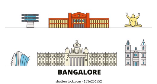 India, Bangalore flat landmarks vector illustration. India, Bangalore line city with famous travel sights, skyline, design. 