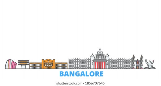 India, Bangalore line cityscape, flat vector. Travel city landmark, oultine illustration, line world icons