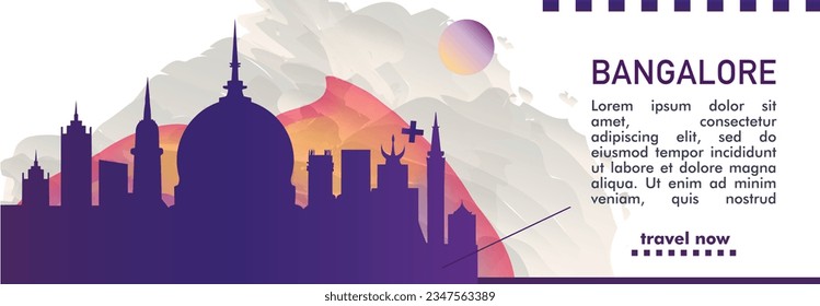 India Bangalore skyline cityscape abstract gradient banner art. Travel Karnataka Indian state guide cover city vector template for brochure, booklet, flyer, website, page