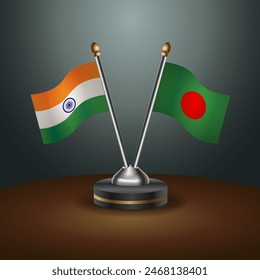 India and Bangladesh table flags relation with gradient backgrund. Vector Illustration