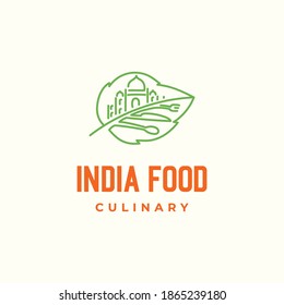 India basic landmark with cooking appliance and leaf for organic food logo