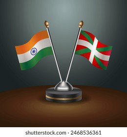 India and Basque lands table flags relation with gradient backgrund. Vector Illustration