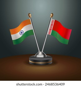 India and Belarus table flags relation with gradient backgrund. Vector Illustration