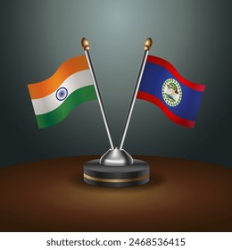 India and Belize table flags relation with gradient backgrund. Vector Illustration