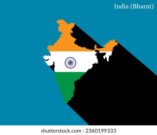 India Bharat map overlapped with Indian flag with shadow vector illustration
