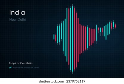 India, Bharat map is shown in a chart with bars and lines. Japanese candlestick chart Series