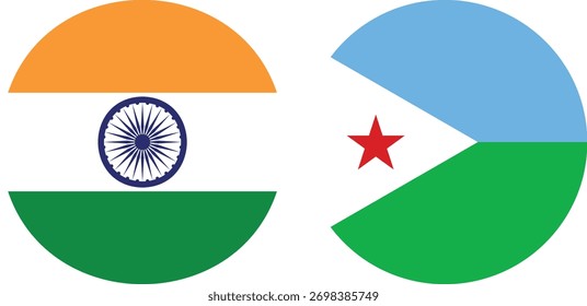 India y bjibouti Vector de bandera circular con fondo transparente 
