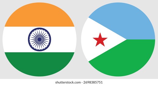 India y bjibouti Vector de bandera circular con fondo gris 
