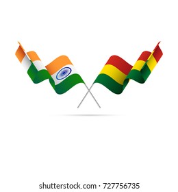 India and Bolivia flags. Vector illustration.