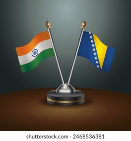 India and Bosnia and Herzegovina table flags relation with gradient backgrund. Vector Illustration