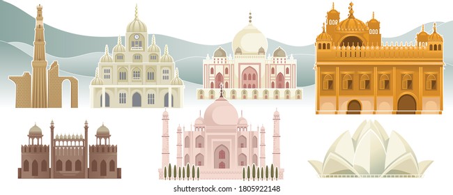 India Building set. Humayun’s Tomb,Lotus Temple,Himalayan Tirabha, red fort delhi, Taj Mahal,Qutub Minar