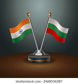 India and Bulgaria table flags relation with gradient backgrund. Vector Illustration