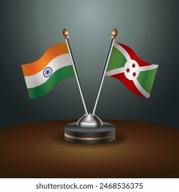 India and Burundi table flags relation with gradient backgrund. Vector Illustration