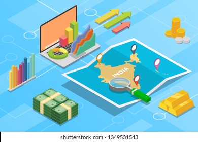 India Business Economy Growth Country With Map And Finance Condition - Vector