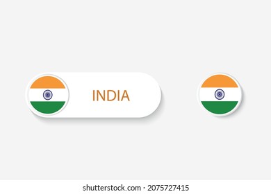 India button flag in illustration of oval shaped with word of India. And button flag India. 