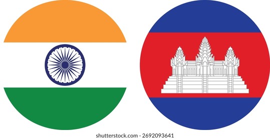 India and Cambodia circular flag vector with transparent background 