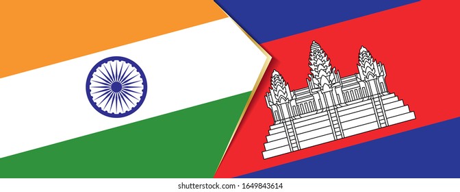 Banderas de India y Camboya, dos banderas vectoriales símbolo de relación o confrontación.