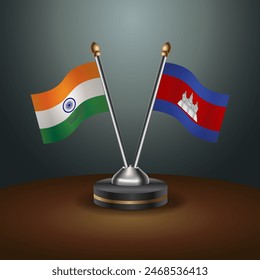 India and Cambodia table flags relation with gradient backgrund. Vector Illustration