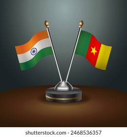 India and Cameroon table flags relation with gradient backgrund. Vector Illustration