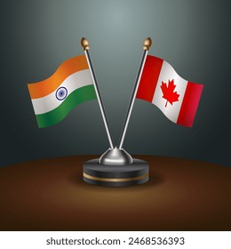 India and Canada table flags relation with gradient backgrund. Vector Illustration