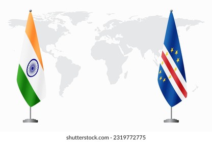 India and Cape Verde flags for official meeting against background of world map.