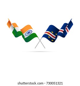 India and Cape Verde flags. Vector illustration.