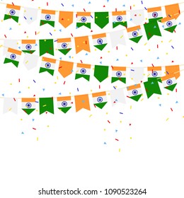 India celebration bunting flags with Confetti And Ribbons on white background.vector illustration