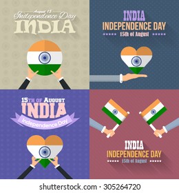India Celebration Card and Greeting Message Poster Design, Background or Badges Set