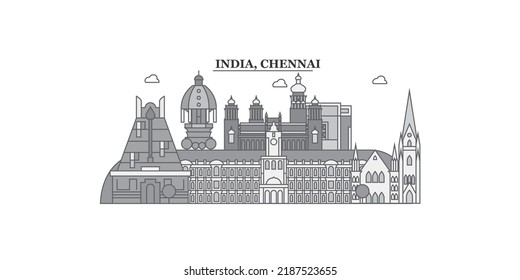 India, Chennai city skyline isolated vector illustration, icons