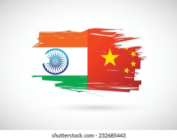 India And China Flag Illustration Design Over A White Background