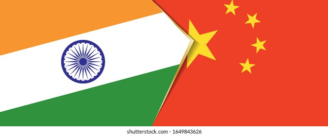 India and China flags, two vector flags symbol of relationship or confrontation.