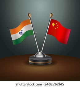 India and China table flags relation with gradient backgrund. Vector Illustration