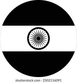 India circular flag black and white vector design and illustration