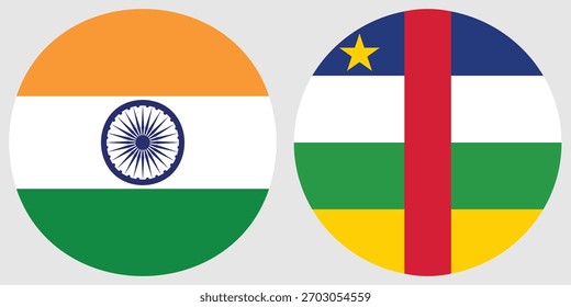 Bandera circular de la India y bandera circular de la República Centroafricana Vector e ilustración con fondo gris 